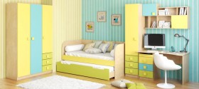 Детская комната Смайли (Желтый/Голубой/Зеленый/корпус Клен) в Курагино - kuragino.katalogmebeli.com | фото