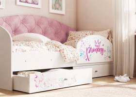 Кровать детская Эльза с бортиком Принцесса Белый/Розовый в Курагино - kuragino.katalogmebeli.com | фото