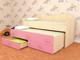 Кровать детская Нимфа двухместная 2.0 Дуб молочный/Розовый в Курагино - kuragino.katalogmebeli.com | фото