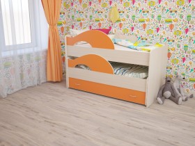 Кровать детская Радуга 1600 Млечный дуб/Оранжевый в Курагино - kuragino.katalogmebeli.com | фото