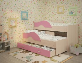 Кровать детская Радуга 1600 Млечный дуб/Розовый в Курагино - kuragino.katalogmebeli.com | фото