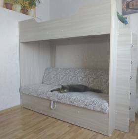Кровать двухъярусная с диваном (Беленый дуб) в Курагино - kuragino.katalogmebeli.com | фото