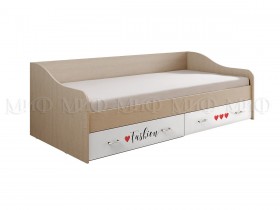 Кровать Girl Вега 0,9 м (Дуб беленый/Белый глянец/фотопечать) в Курагино - kuragino.katalogmebeli.com | фото