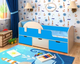 Кровать Малыш-мини с бортиком Дуб молочный/Голубой в Курагино - kuragino.katalogmebeli.com | фото