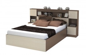Кровать с прикроватным блоком КР 552 Спальня Basya (шимо темный/шимо светлый) в Курагино - kuragino.katalogmebeli.com | фото
