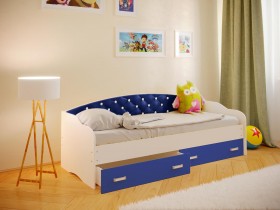 Кровать Софа-7 с мягкой спинкой со стразами (800х2000) Белый/Синий в Курагино - kuragino.katalogmebeli.com | фото