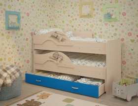 Кровать выкатная Радуга-Сафари детская 1600 Млечный дуб/Голубой в Курагино - kuragino.katalogmebeli.com | фото