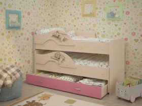 Кровать выкатная Радуга-Сафари детская 1600 Млечный дуб/Розовый в Курагино - kuragino.katalogmebeli.com | фото