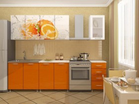 Кухонный гарнитур 1,6м Апельсин (Белый/Оранжевый металлик/Фотопечать апельсин) в Курагино - kuragino.katalogmebeli.com | фото