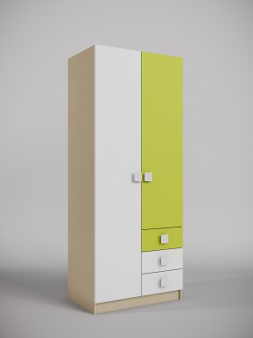 Шкаф 2-х створчатый с ящиками Эппл (Зеленый/Белый/корпус Клен) в Курагино - kuragino.katalogmebeli.com | фото