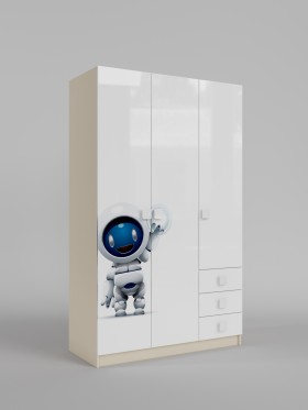 Шкаф 3-х створчатый с ящиками Санни (Белый/корпус Клен) в Курагино - kuragino.katalogmebeli.com | фото