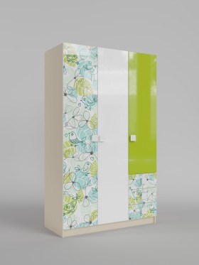 Шкаф 3-х створчатый с ящиками Твит (Белый/Зеленый/корпус Клен) в Курагино - kuragino.katalogmebeli.com | фото