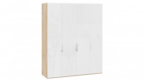 Шкаф для одежды с 4 глухими дверями «Эмбер» Яблоня Беллуно/Белый глянец в Курагино - kuragino.katalogmebeli.com | фото