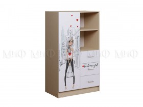 Шкаф комбинированный Girl Вега (Дуб беленый/Белый глянец/фотопечать) в Курагино - kuragino.katalogmebeli.com | фото