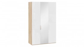 Шкаф комбинированный с 2 глухими и 1 зеркальной дверями правый «Эмбер» Яблоня Беллуно/Белый глянец в Курагино - kuragino.katalogmebeli.com | фото