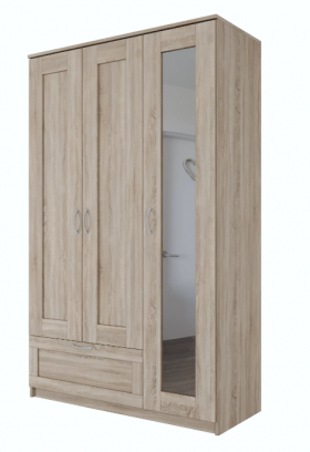 Шкаф трехдверный Сириус с зеркалом и 1 ящиком дуб сонома в Курагино - kuragino.katalogmebeli.com | фото